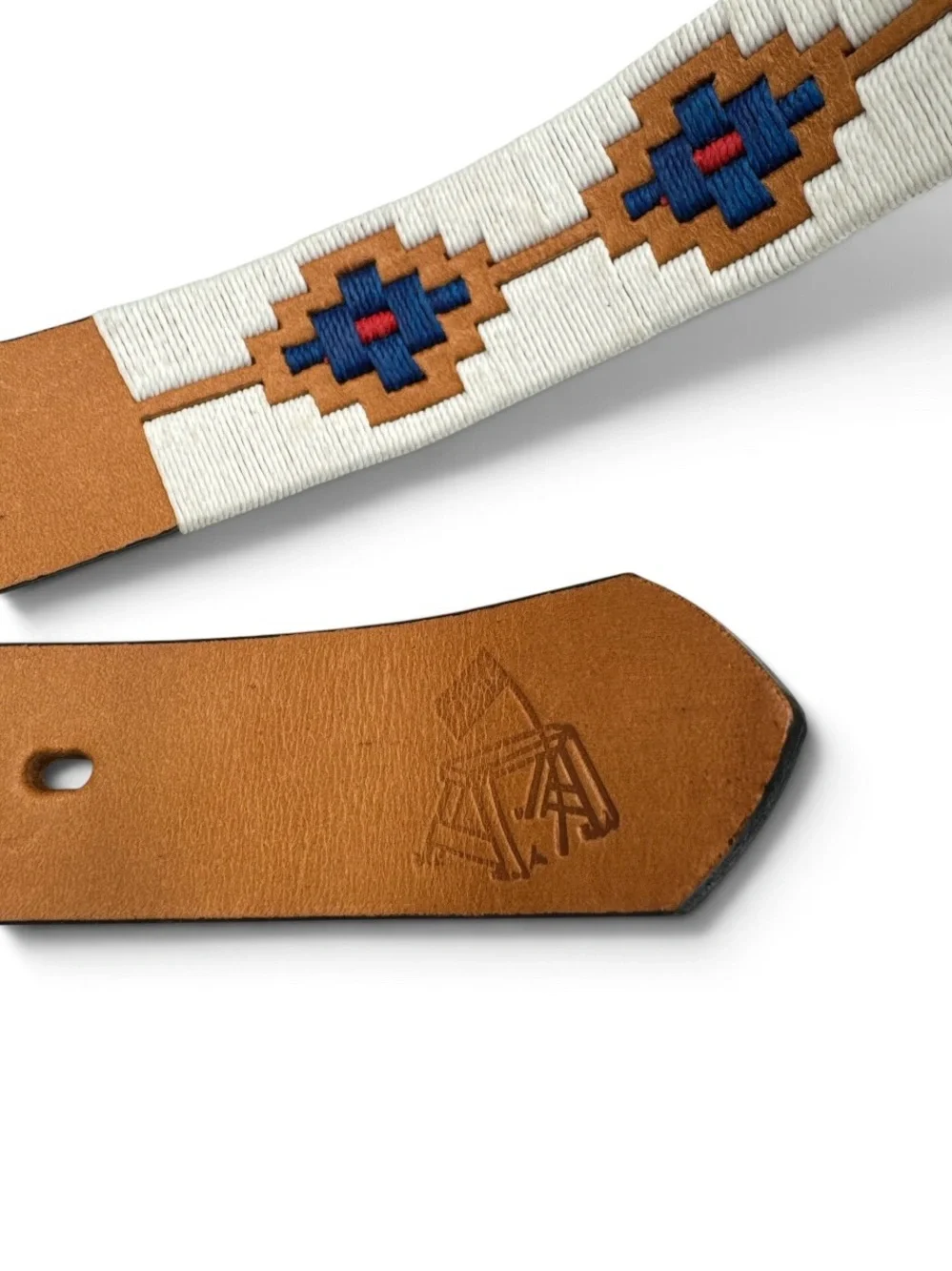 Zilker Argentine Polo Leather Belt Hand Stitched Geometric Brass Buckle Size 34